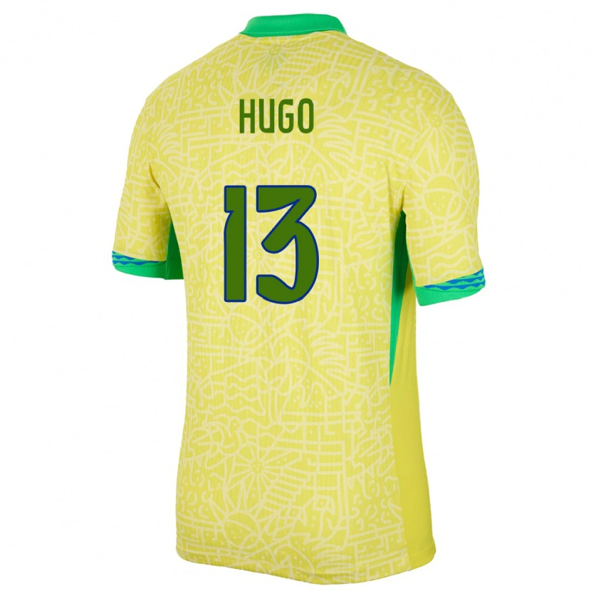 Danxen Enfant Maillot Brésil Vitor Hugo #13 Jaune Tenues Domicile 24-26 T-Shirt