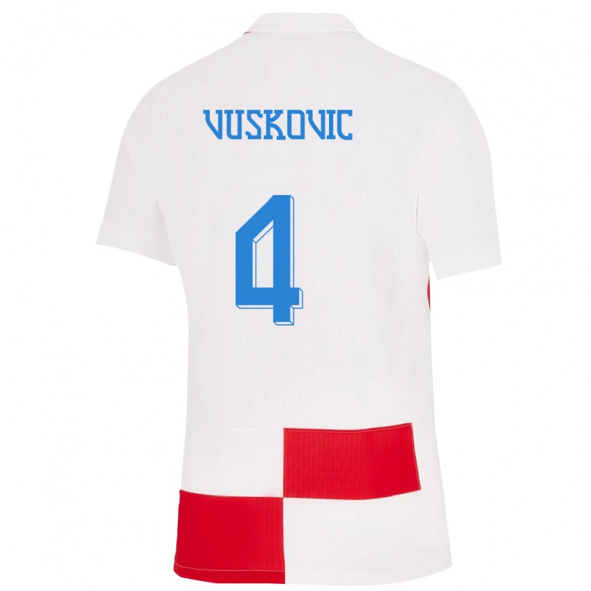 Danxen Enfant Maillot Croatie Luka Vuskovic #4 Blanc Rouge Tenues Domicile 24-26 T-Shirt
