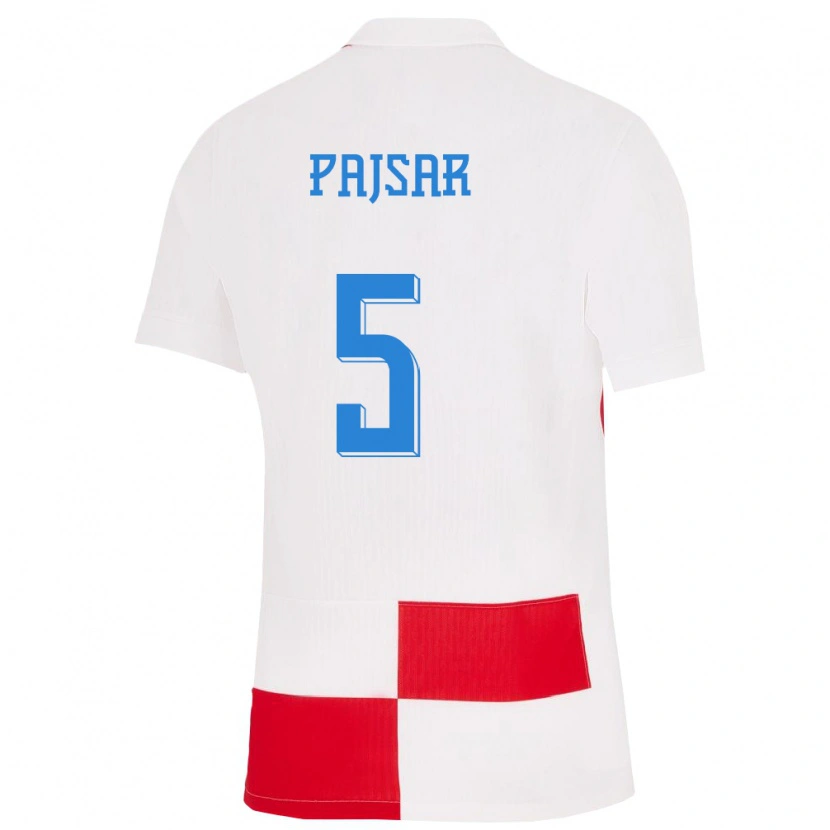 Danxen Enfant Maillot Croatie Karlo Pajsar #5 Blanc Rouge Tenues Domicile 24-26 T-Shirt