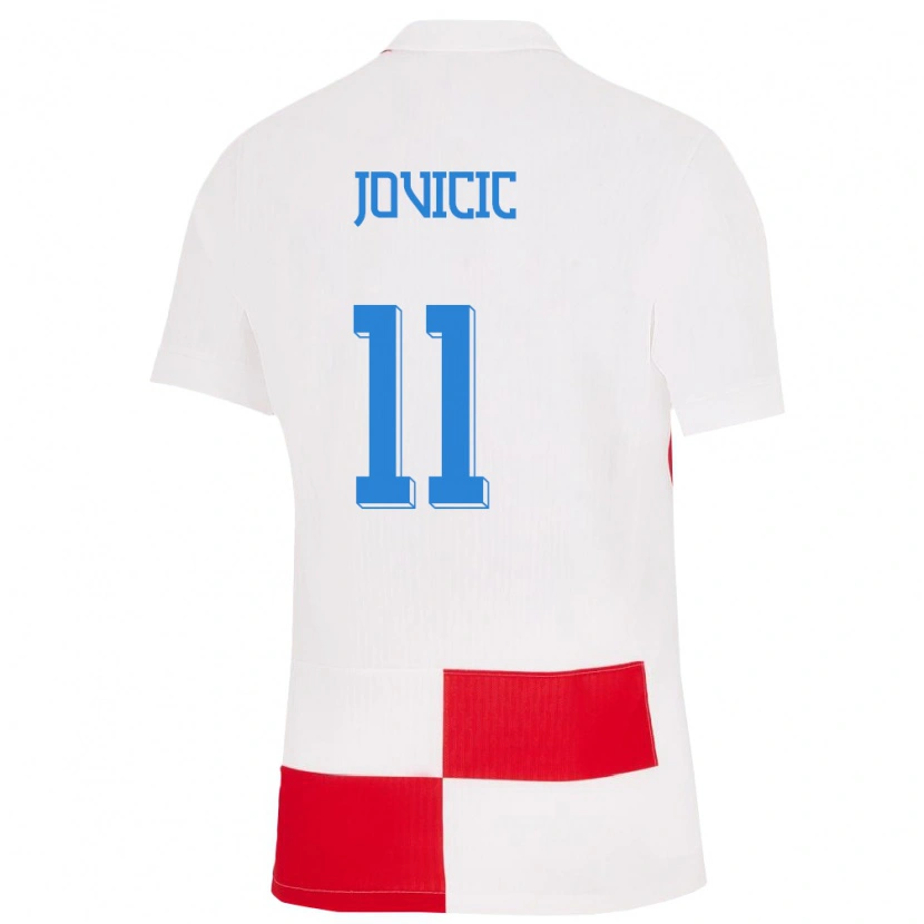 Danxen Enfant Maillot Croatie Milos Jovicic #11 Blanc Rouge Tenues Domicile 24-26 T-Shirt