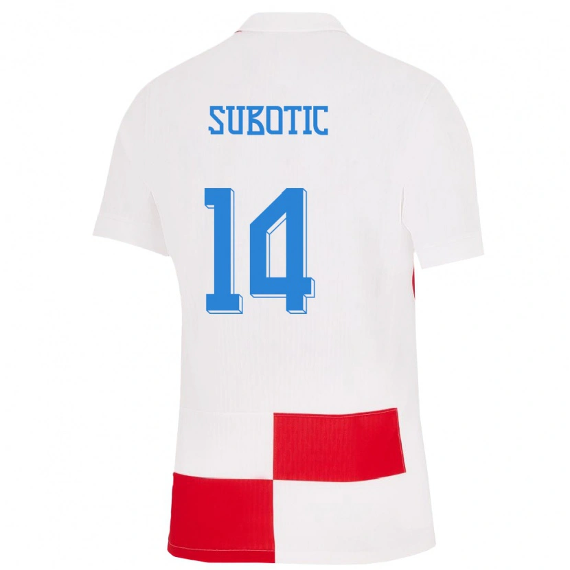 Danxen Enfant Maillot Croatie Matija Subotic #14 Blanc Rouge Tenues Domicile 24-26 T-Shirt