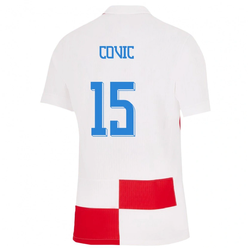 Danxen Enfant Maillot Croatie Patrice Covic #15 Blanc Rouge Tenues Domicile 24-26 T-Shirt