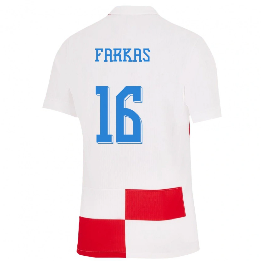 Danxen Enfant Maillot Croatie Niko Farkas #16 Blanc Rouge Tenues Domicile 24-26 T-Shirt