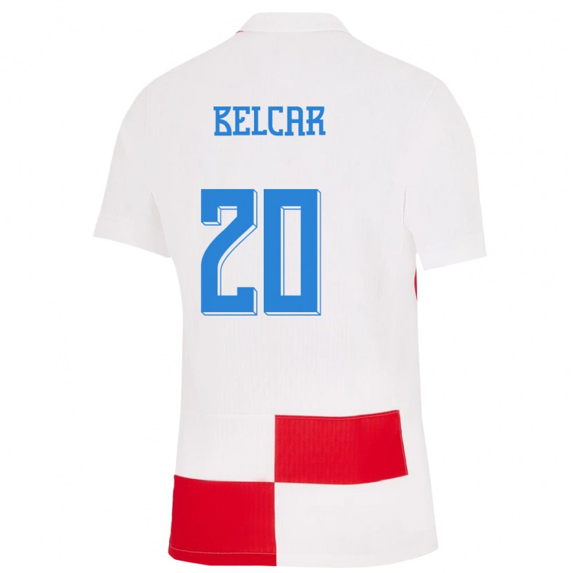 Danxen Enfant Maillot Croatie Leon Belcar #20 Blanc Rouge Tenues Domicile 24-26 T-Shirt