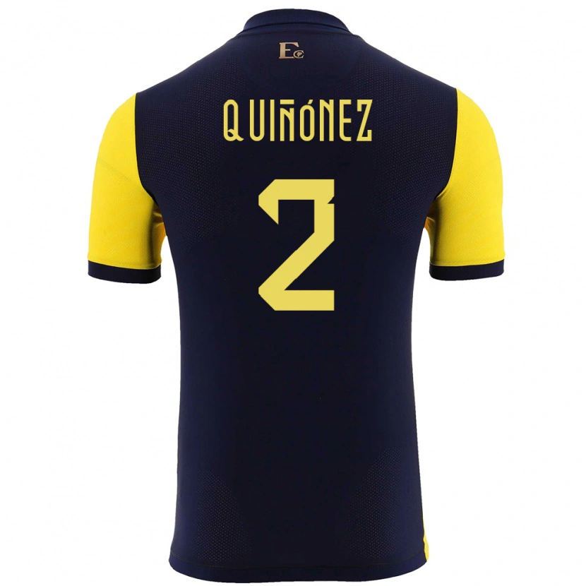 Danxen Enfant Maillot Équateur Óscar Quiñónez #2 Jaune Tenues Domicile 24-26 T-Shirt
