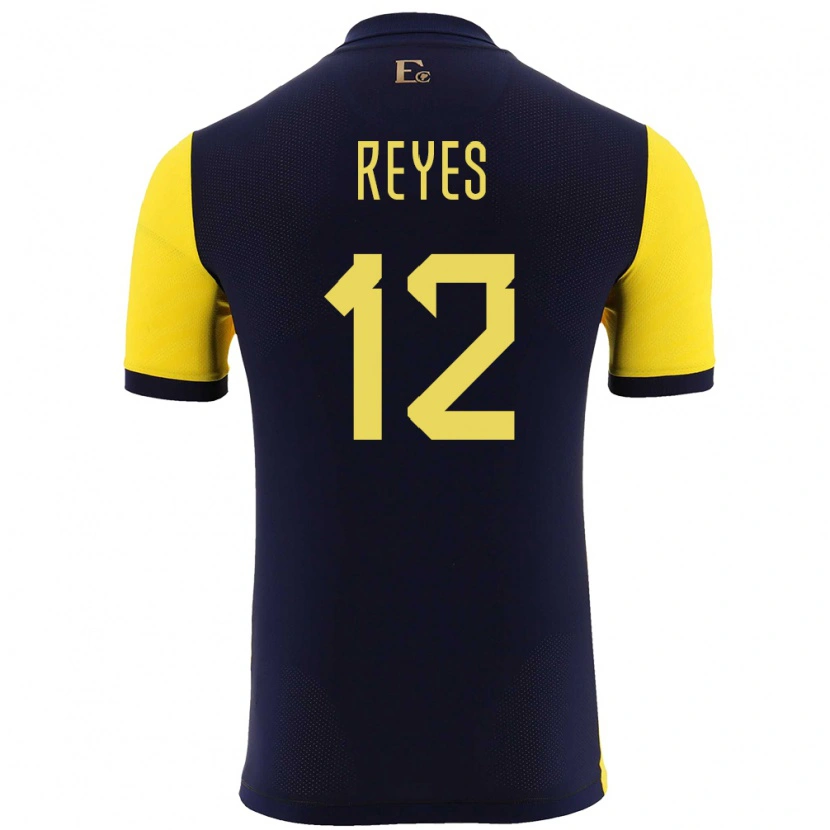 Danxen Enfant Maillot Équateur Jhafets Reyes #12 Jaune Tenues Domicile 24-26 T-Shirt