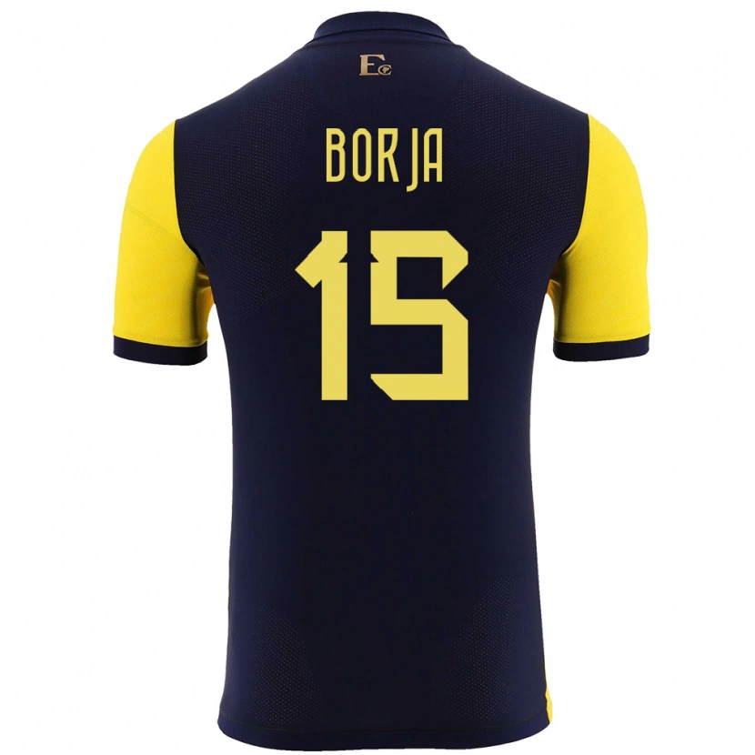 Danxen Enfant Maillot Équateur Ronny Borja #15 Jaune Tenues Domicile 24-26 T-Shirt
