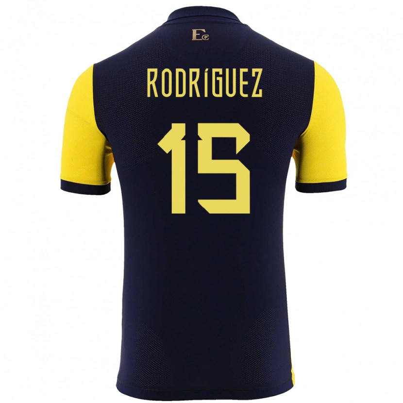 Danxen Enfant Maillot Équateur Juan Rodríguez #15 Jaune Tenues Domicile 24-26 T-Shirt