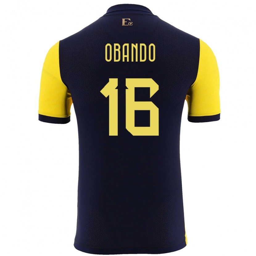 Danxen Enfant Maillot Équateur Allen Obando #16 Jaune Tenues Domicile 24-26 T-Shirt