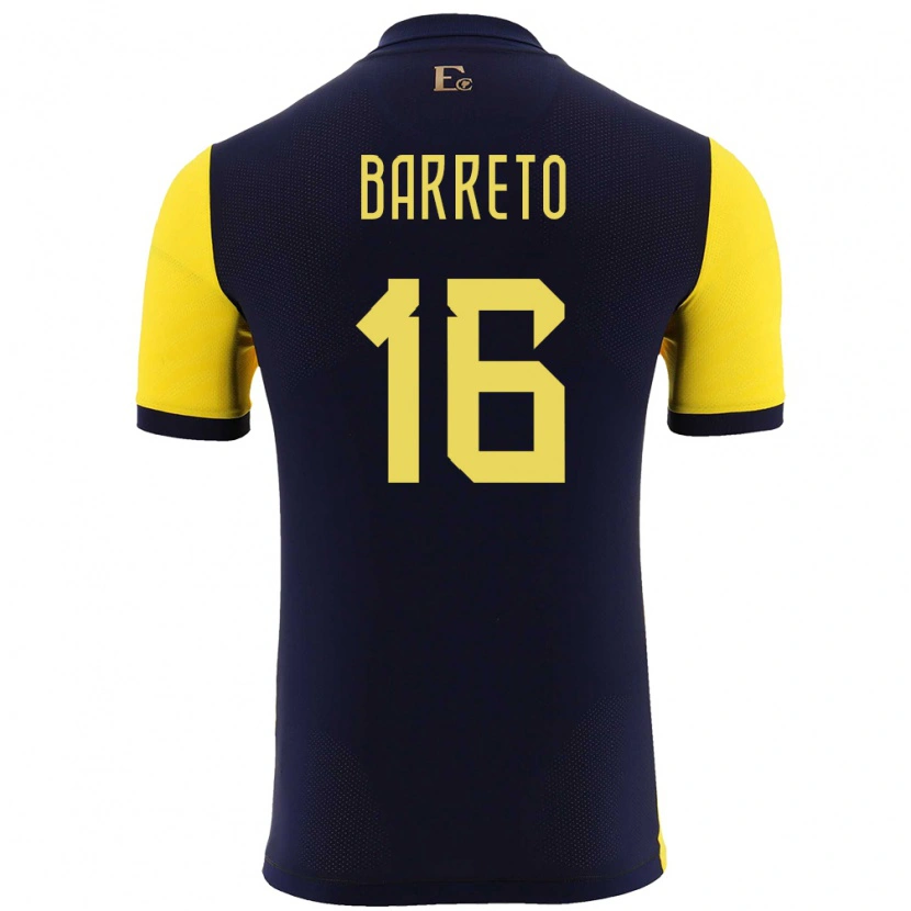 Danxen Enfant Maillot Équateur Andry Barreto #16 Jaune Tenues Domicile 24-26 T-Shirt