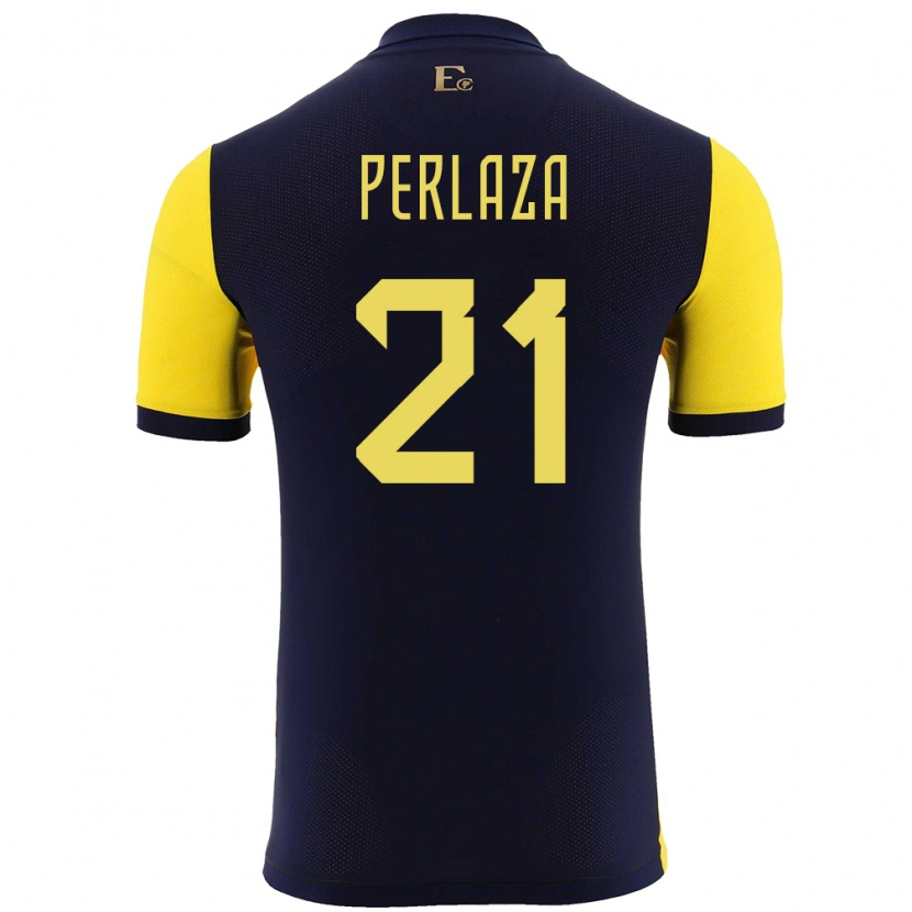 Danxen Enfant Maillot Équateur Ronald Perlaza #21 Jaune Tenues Domicile 24-26 T-Shirt
