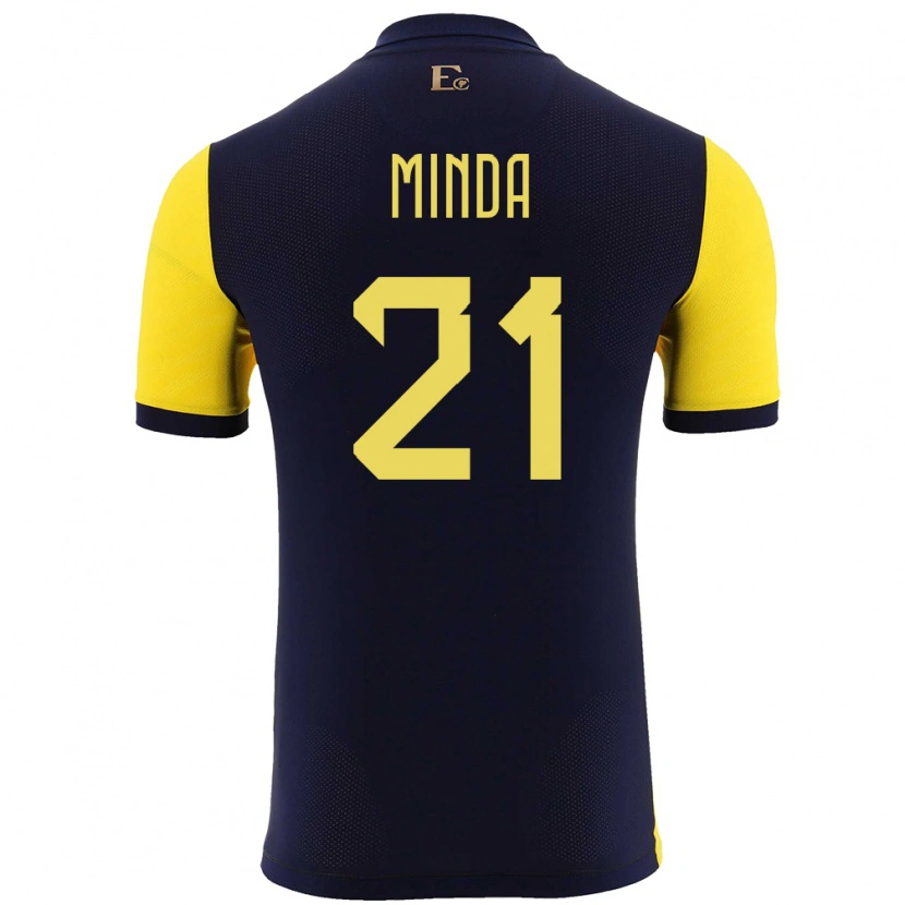 Danxen Enfant Maillot Équateur Jhosué Minda #21 Jaune Tenues Domicile 24-26 T-Shirt