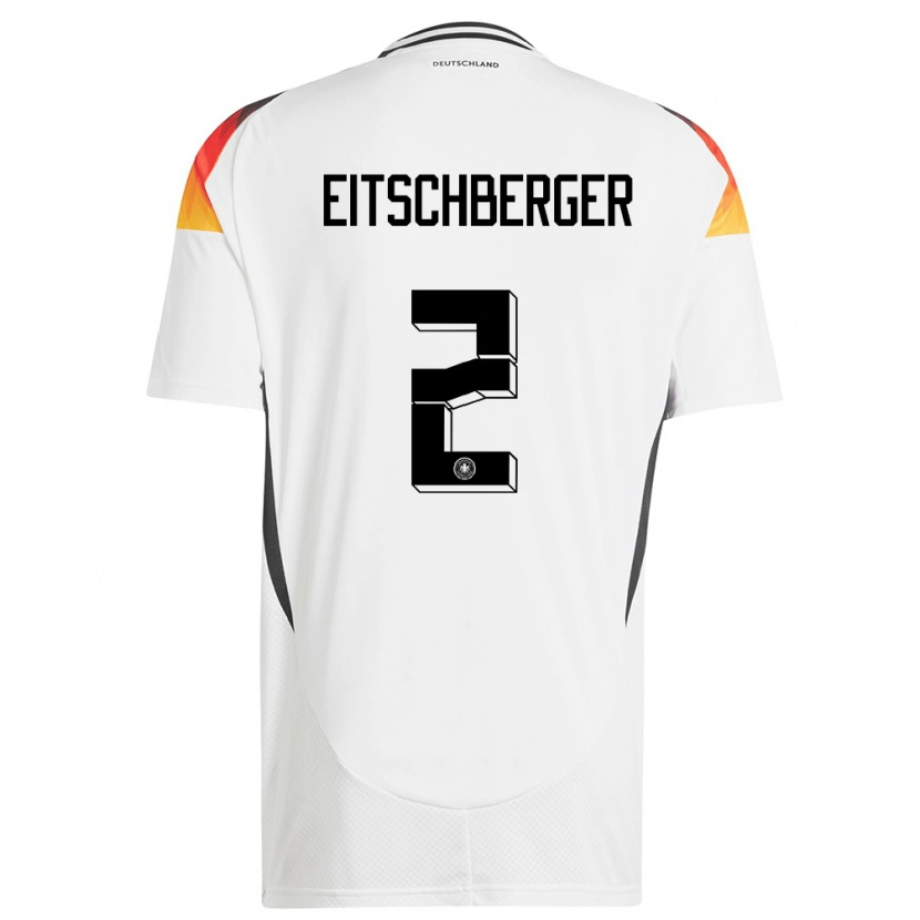 Danxen Enfant Maillot Allemagne Julian Eitschberger #2 Blanc Tenues Domicile 24-26 T-Shirt