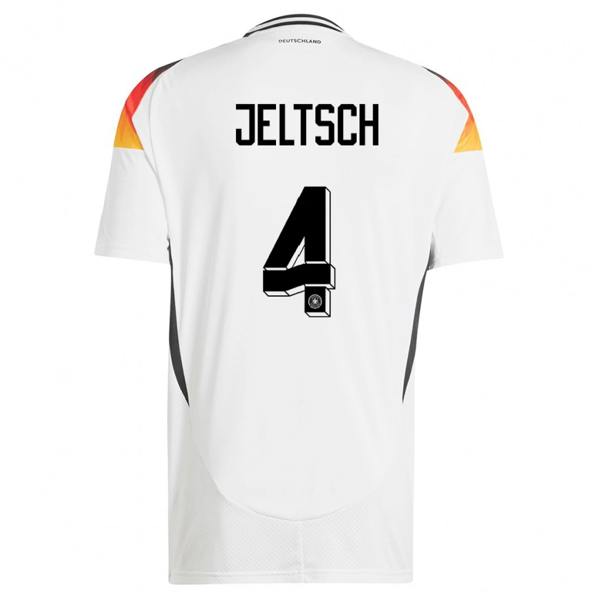 Danxen Enfant Maillot Allemagne Finn Jeltsch #4 Blanc Tenues Domicile 24-26 T-Shirt