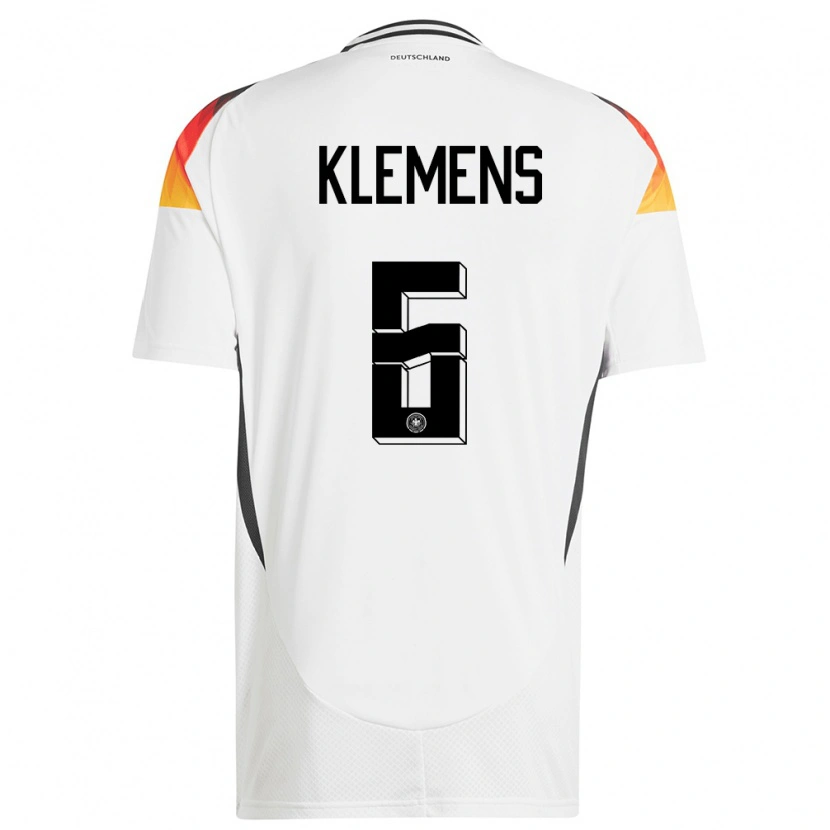 Danxen Enfant Maillot Allemagne Pascal Klemens #6 Blanc Tenues Domicile 24-26 T-Shirt