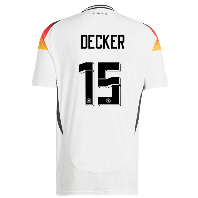 Danxen Enfant Maillot Allemagne Elias Decker #15 Blanc Tenues Domicile 24-26 T-Shirt