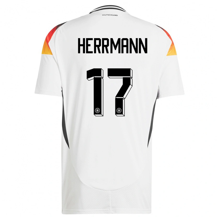 Danxen Enfant Maillot Allemagne Charles Herrmann #17 Blanc Tenues Domicile 24-26 T-Shirt