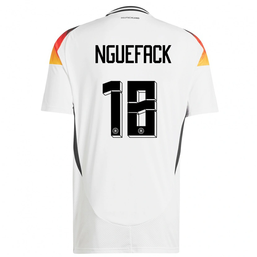 Danxen Enfant Maillot Allemagne Mathieu Nguefack #18 Blanc Tenues Domicile 24-26 T-Shirt