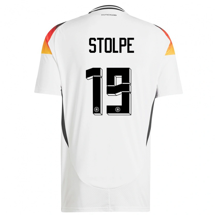 Danxen Enfant Maillot Allemagne Robin Stolpe #19 Blanc Tenues Domicile 24-26 T-Shirt