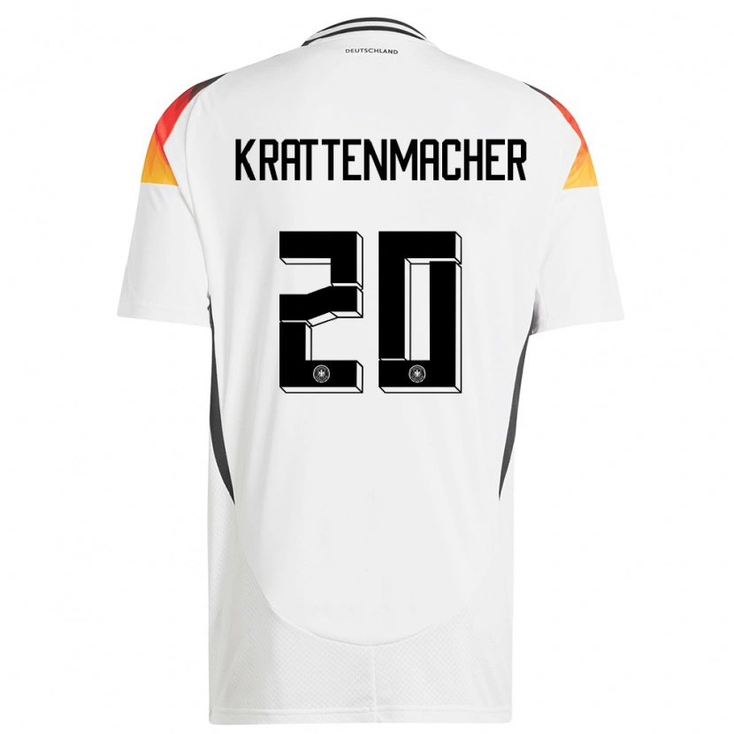 Danxen Enfant Maillot Allemagne Maurice Krattenmacher #20 Blanc Tenues Domicile 24-26 T-Shirt