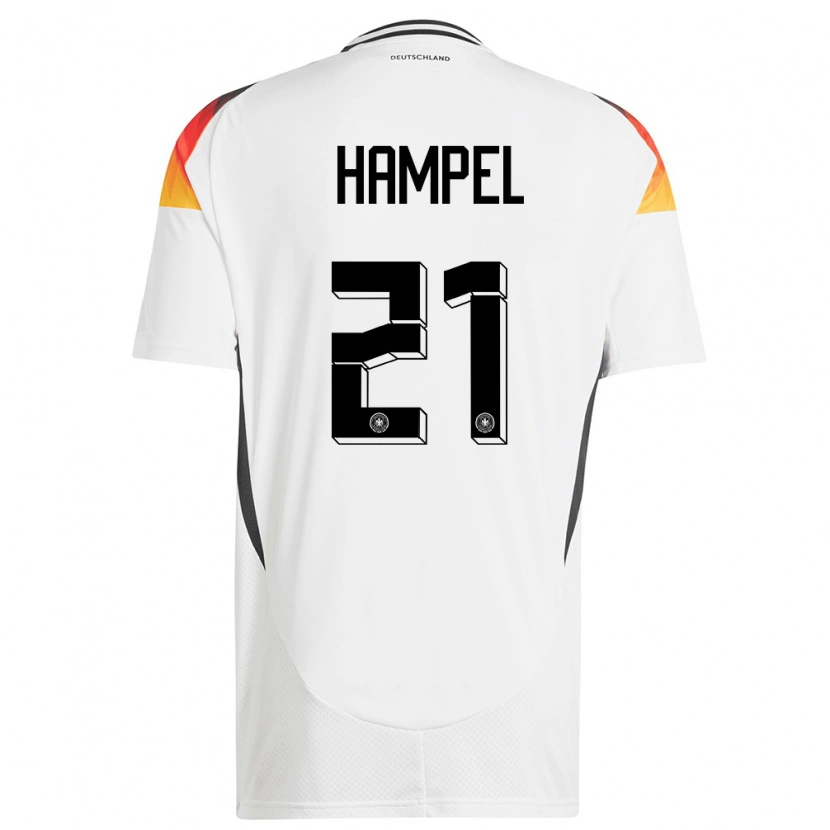 Danxen Enfant Maillot Allemagne Luca Hampel #21 Blanc Tenues Domicile 24-26 T-Shirt