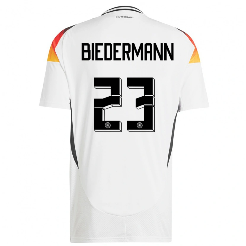 Danxen Enfant Maillot Allemagne Nico Biedermann #23 Blanc Tenues Domicile 24-26 T-Shirt