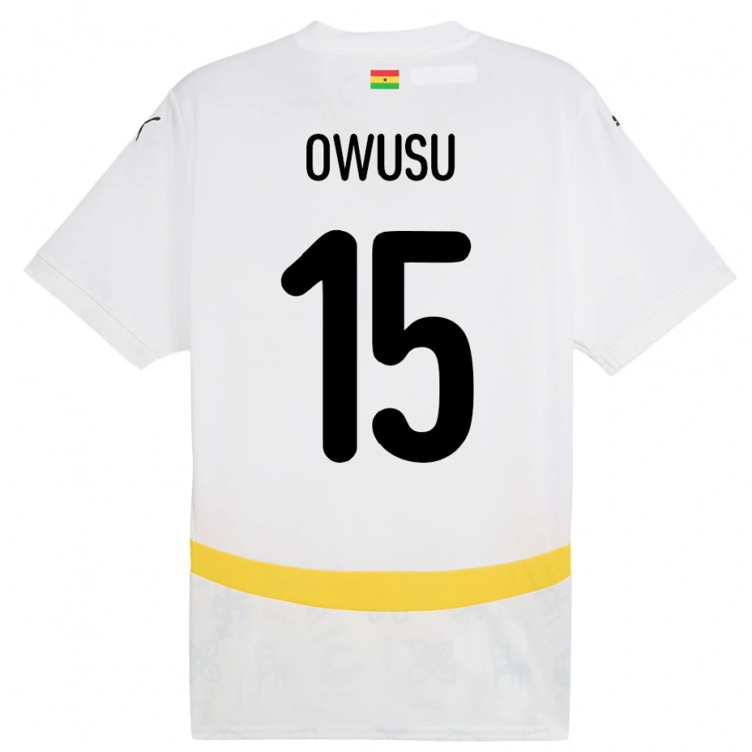 Danxen Enfant Maillot Ghana Elisha Owusu #15 Blanc Tenues Domicile 24-26 T-Shirt