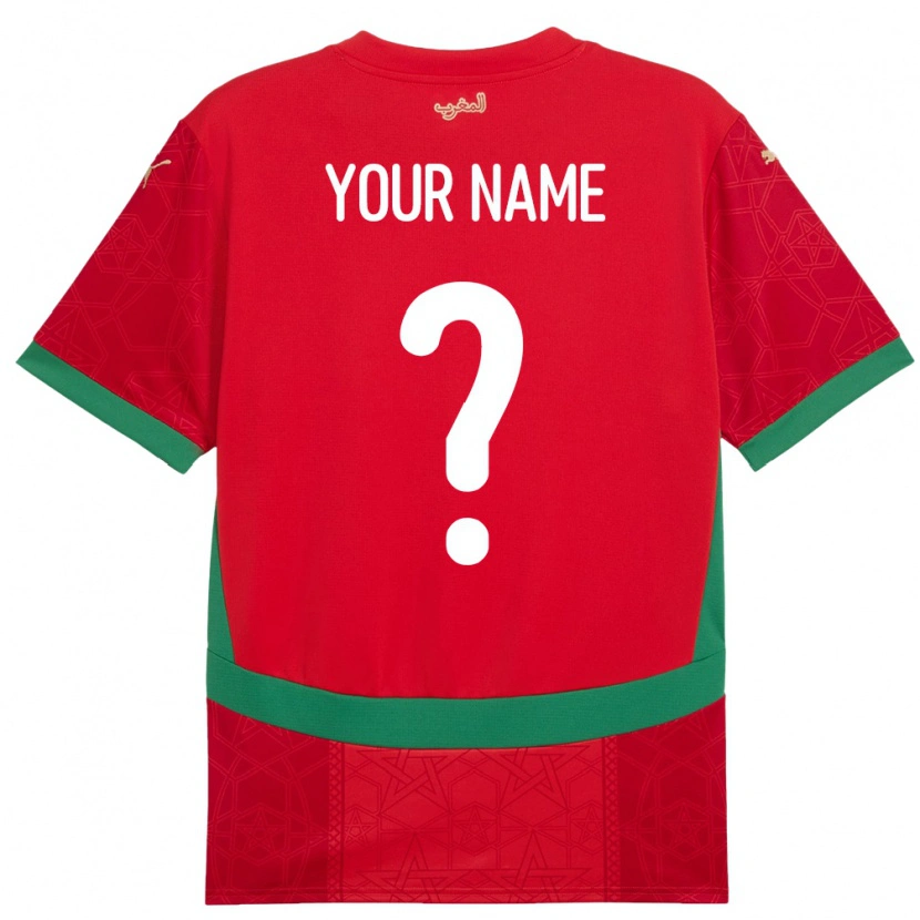 Danxen Enfant Maillot Maroc Votre Nom #0 Rouge Tenues Domicile 24-26 T-Shirt