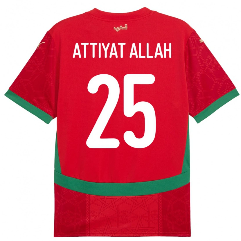 Danxen Enfant Maillot Maroc Yahia Attiyat Allah #25 Rouge Tenues Domicile 24-26 T-Shirt
