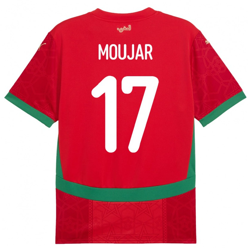 Danxen Enfant Maillot Maroc Salah Moujar #17 Rouge Tenues Domicile 24-26 T-Shirt