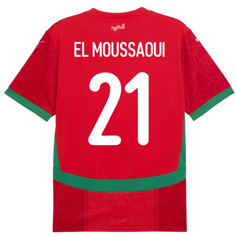Danxen Enfant Maillot Maroc Tajeddine El Moussaoui #21 Rouge Tenues Domicile 24-26 T-Shirt