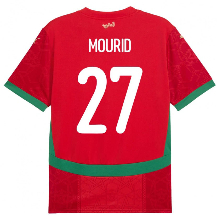 Danxen Enfant Maillot Maroc Aymane Mourid #27 Rouge Tenues Domicile 24-26 T-Shirt