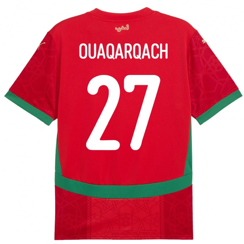 Danxen Enfant Maillot Maroc Abdelkader Ouaqarqach #27 Rouge Tenues Domicile 24-26 T-Shirt