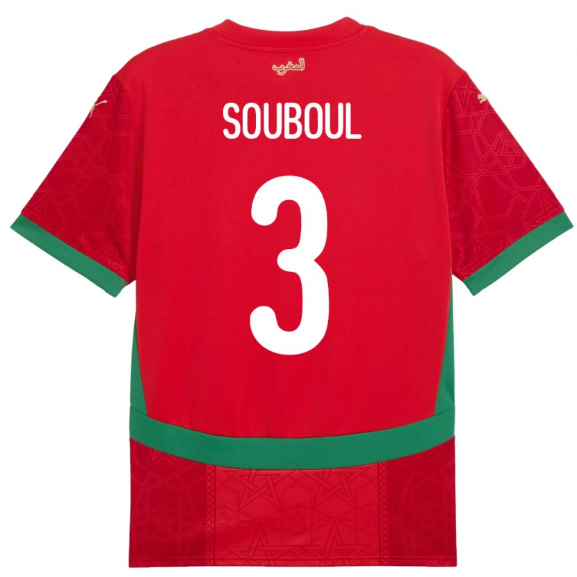 Danxen Enfant Maillot Maroc Mohamed Souboul #3 Rouge Tenues Domicile 24-26 T-Shirt