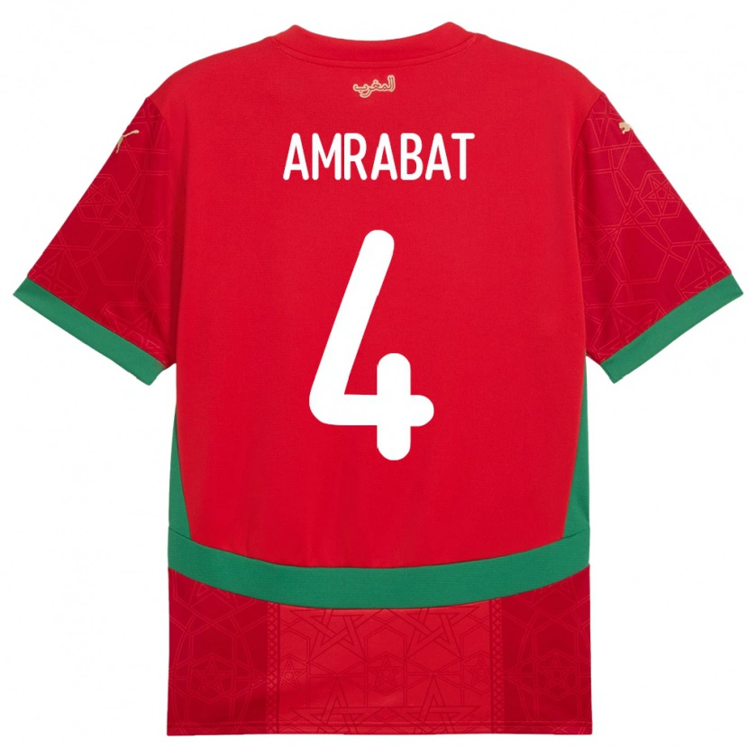 Danxen Enfant Maillot Maroc Soufiane Amrabat #4 Rouge Tenues Domicile 24-26 T-Shirt