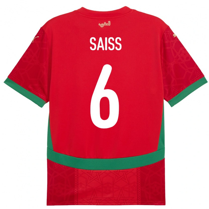 Danxen Enfant Maillot Maroc Romain Saiss #6 Rouge Tenues Domicile 24-26 T-Shirt