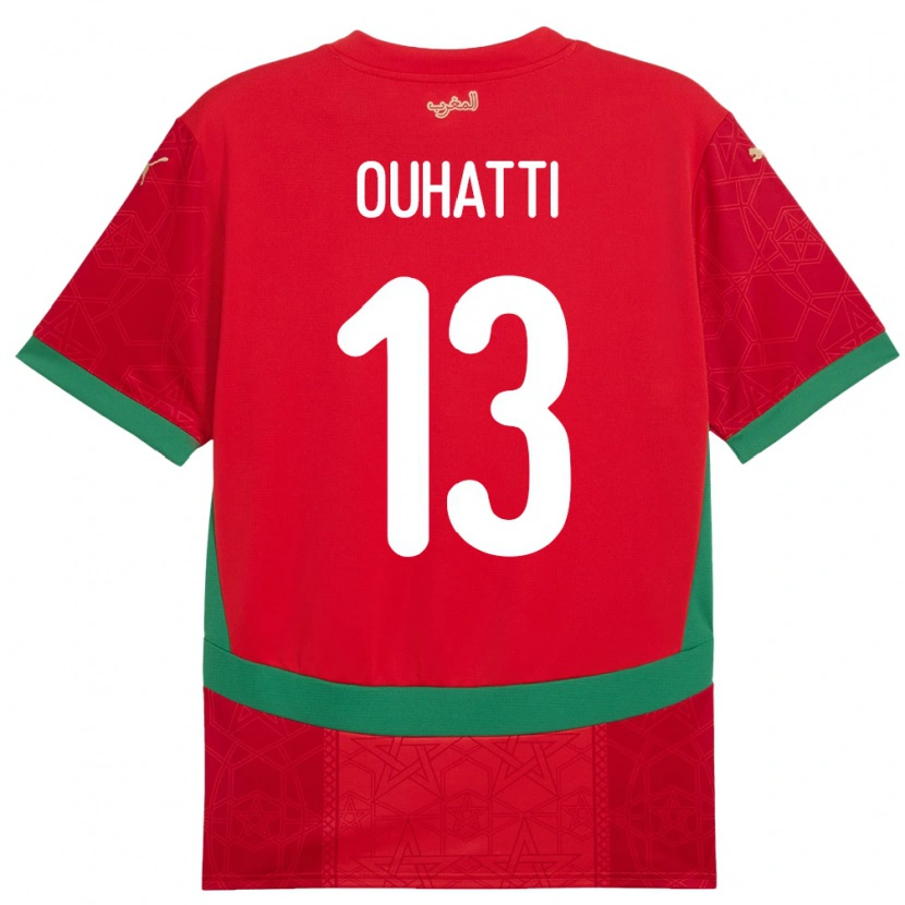Danxen Enfant Maillot Maroc Aymane Ouhatti #13 Rouge Tenues Domicile 24-26 T-Shirt