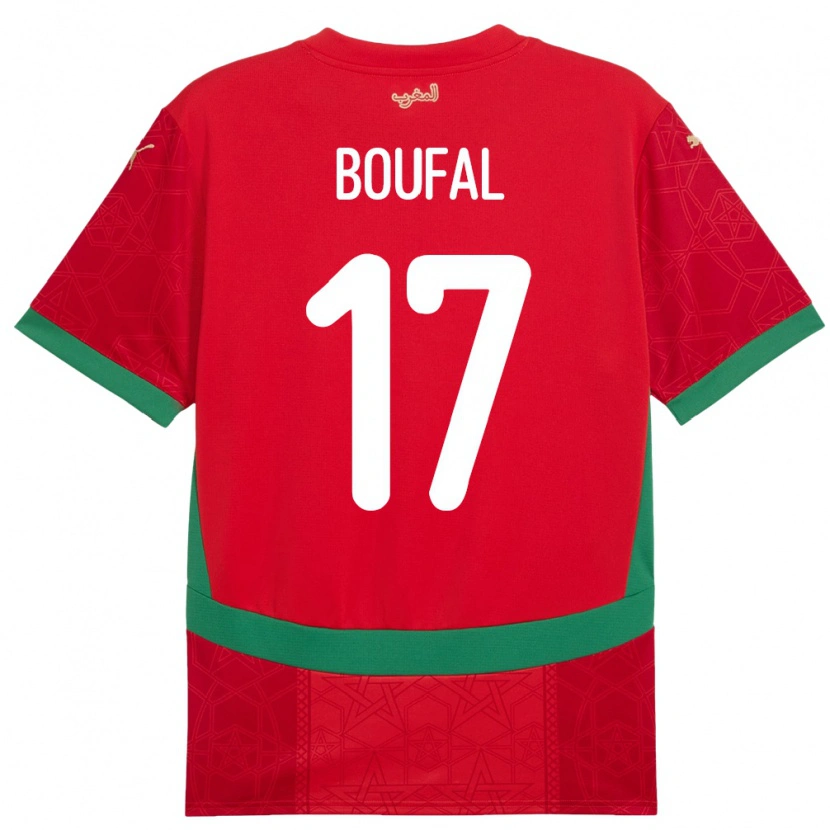 Danxen Enfant Maillot Maroc Sofiane Boufal #17 Rouge Tenues Domicile 24-26 T-Shirt