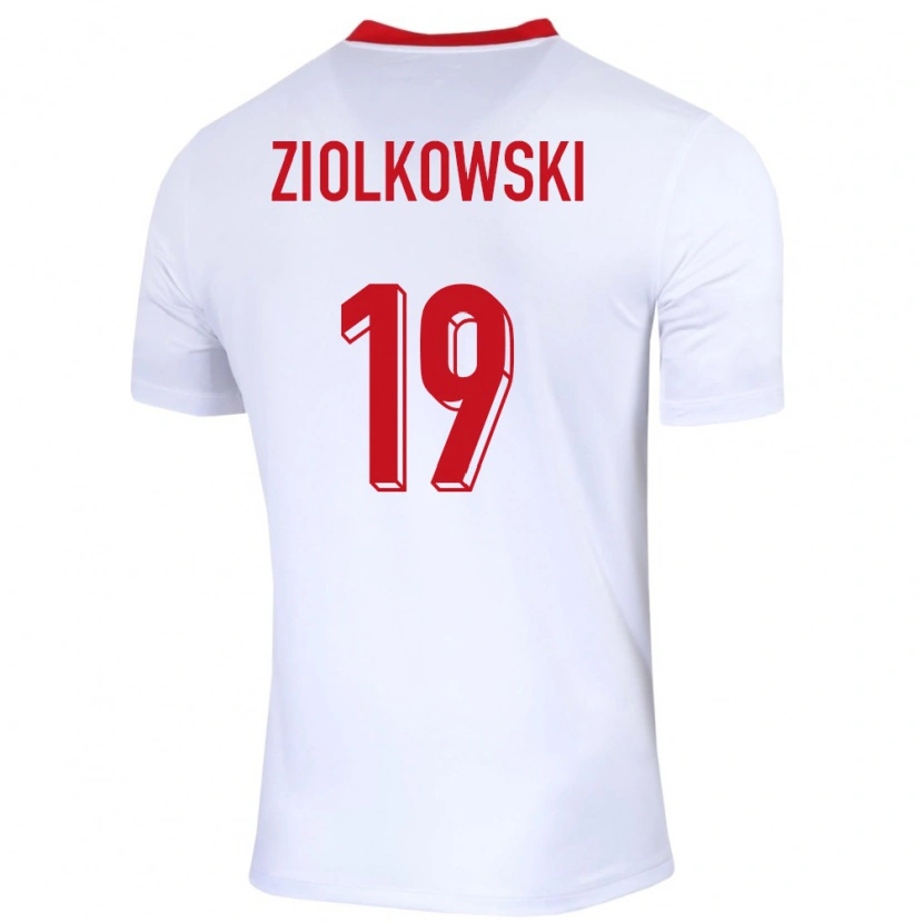 Danxen Enfant Maillot Pologne Jan Ziolkowski #19 Blanc Tenues Domicile 24-26 T-Shirt