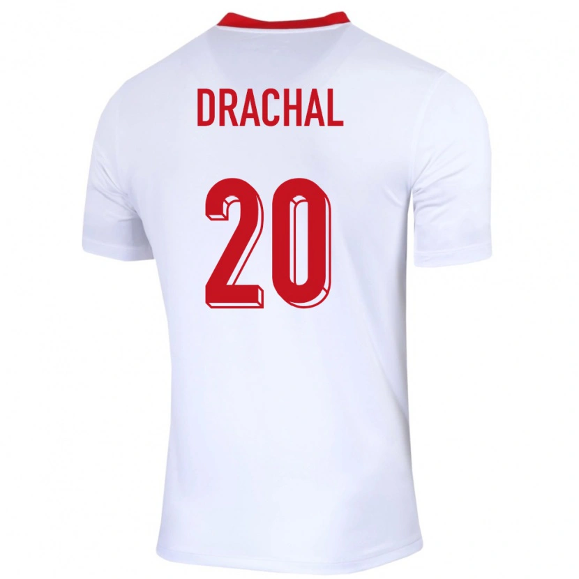 Danxen Enfant Maillot Pologne Dawid Drachal #20 Blanc Tenues Domicile 24-26 T-Shirt