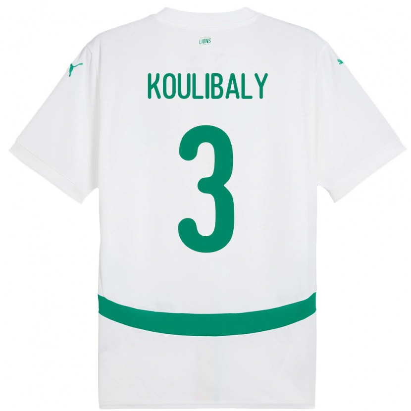 Danxen Enfant Maillot Sénégal Kalidou Koulibaly #3 Blanc Tenues Domicile 24-26 T-Shirt