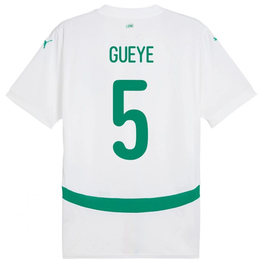 Danxen Enfant Maillot Sénégal Idrissa Gueye #5 Blanc Tenues Domicile 24-26 T-Shirt