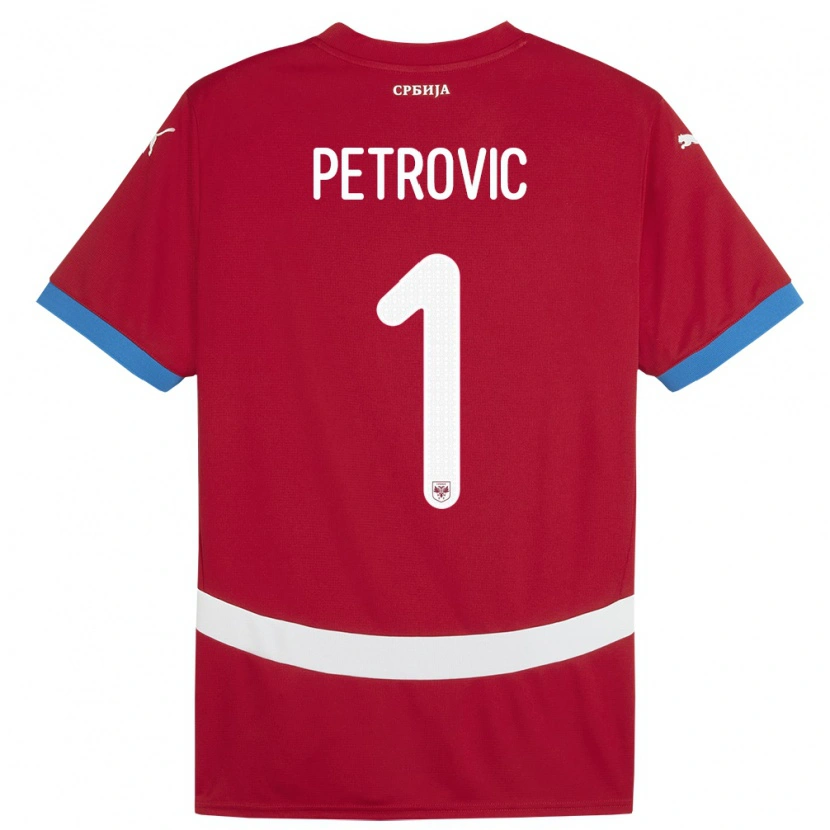 Danxen Enfant Maillot Serbie Djordje Petrovic #1 Rouge Tenues Domicile 24-26 T-Shirt