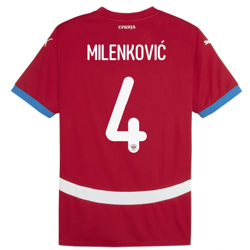 Danxen Enfant Maillot Serbie Nikola Milenković #4 Rouge Tenues Domicile 24-26 T-Shirt