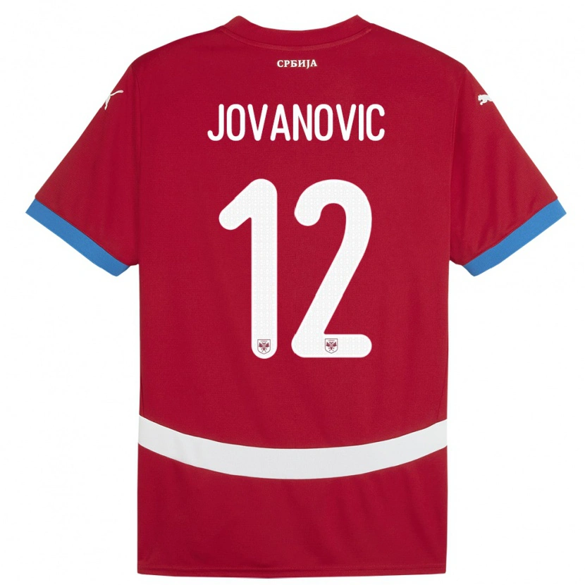 Danxen Enfant Maillot Serbie Aleksandar Jovanovic #12 Rouge Tenues Domicile 24-26 T-Shirt
