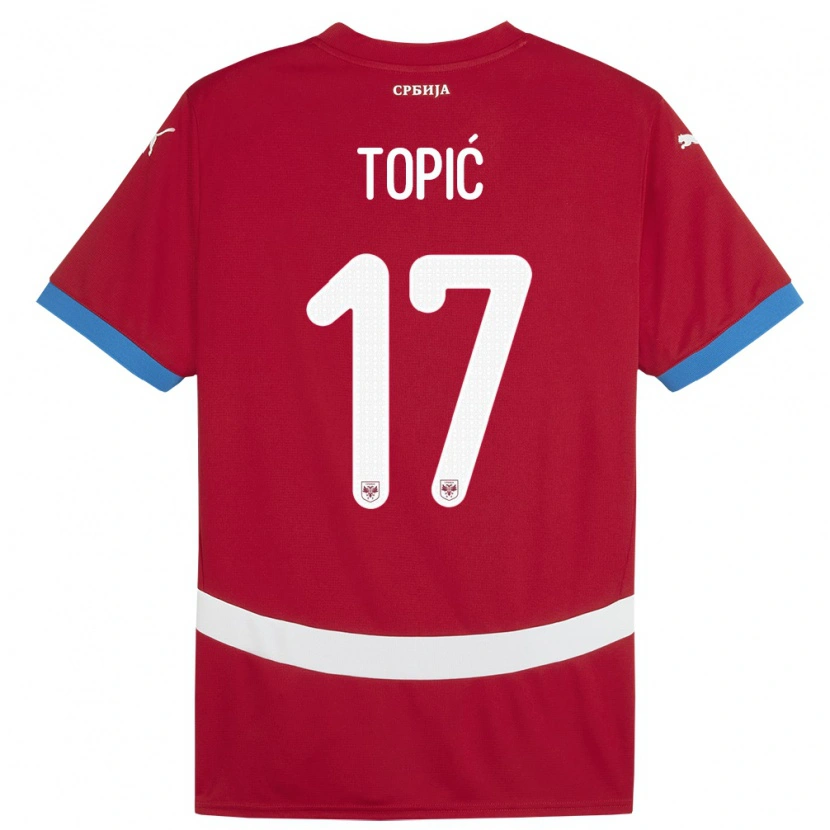 Danxen Enfant Maillot Serbie Mirko Topić #17 Rouge Tenues Domicile 24-26 T-Shirt