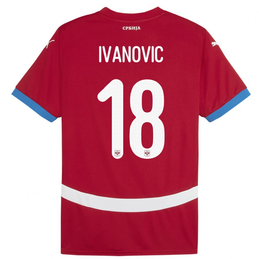 Danxen Enfant Maillot Serbie Mihailo Ivanovic #18 Rouge Tenues Domicile 24-26 T-Shirt