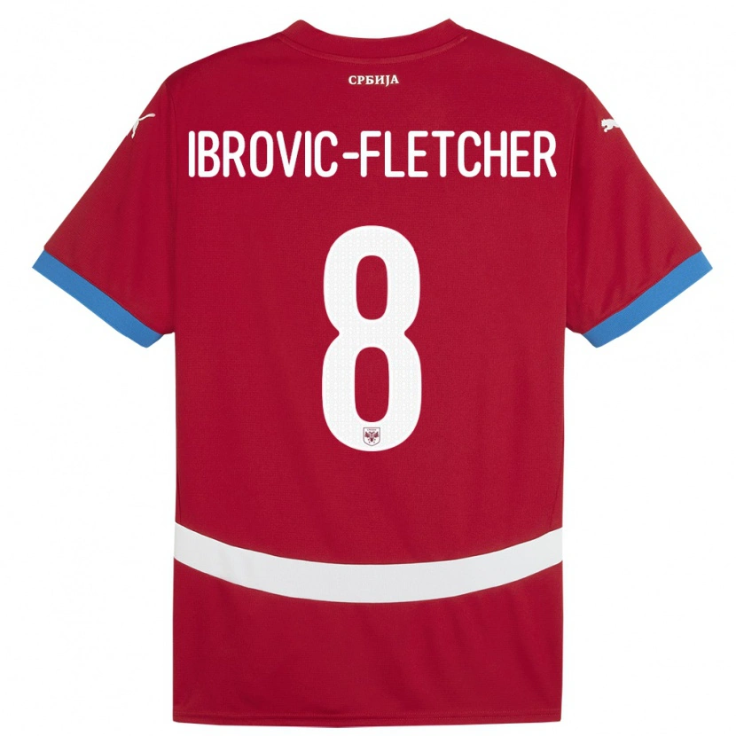 Danxen Enfant Maillot Serbie Edward Ibrovic-Fletcher #8 Rouge Tenues Domicile 24-26 T-Shirt