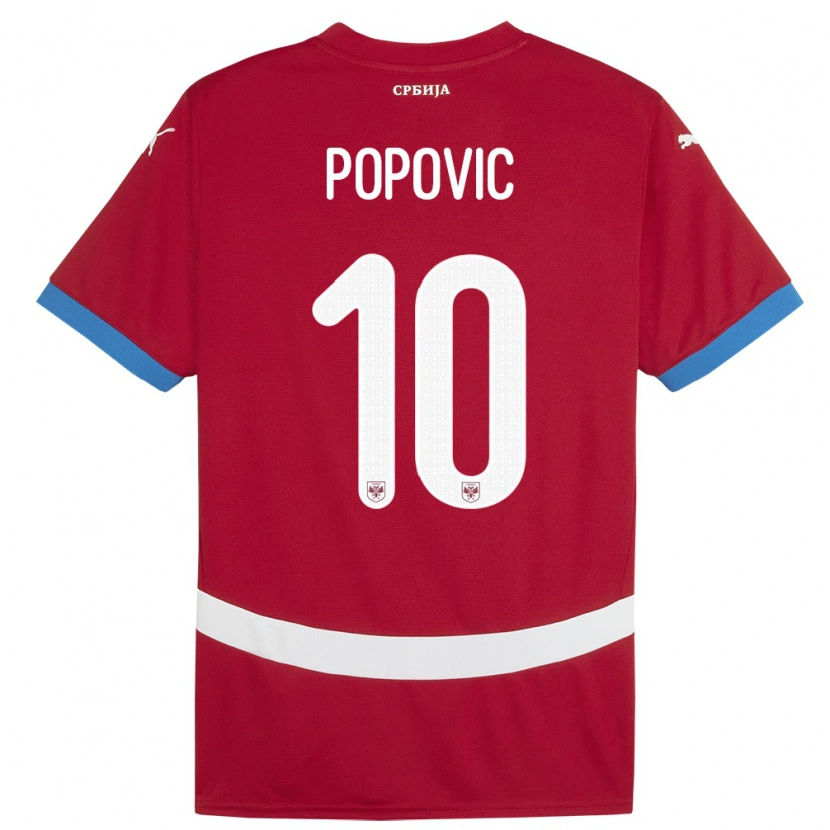Danxen Enfant Maillot Serbie Matija Popovic #10 Rouge Tenues Domicile 24-26 T-Shirt