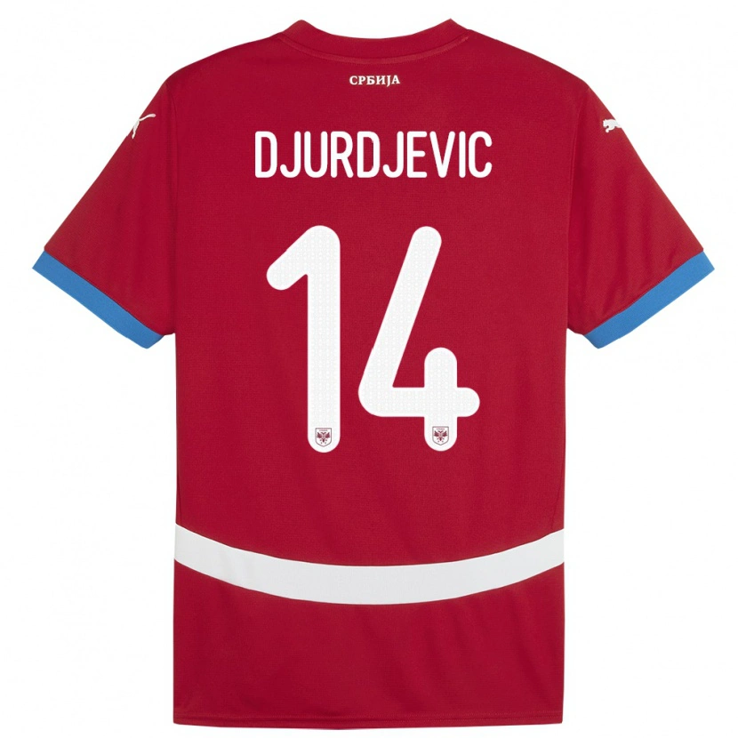 Danxen Enfant Maillot Serbie Vukasin Djurdjevic #14 Rouge Tenues Domicile 24-26 T-Shirt